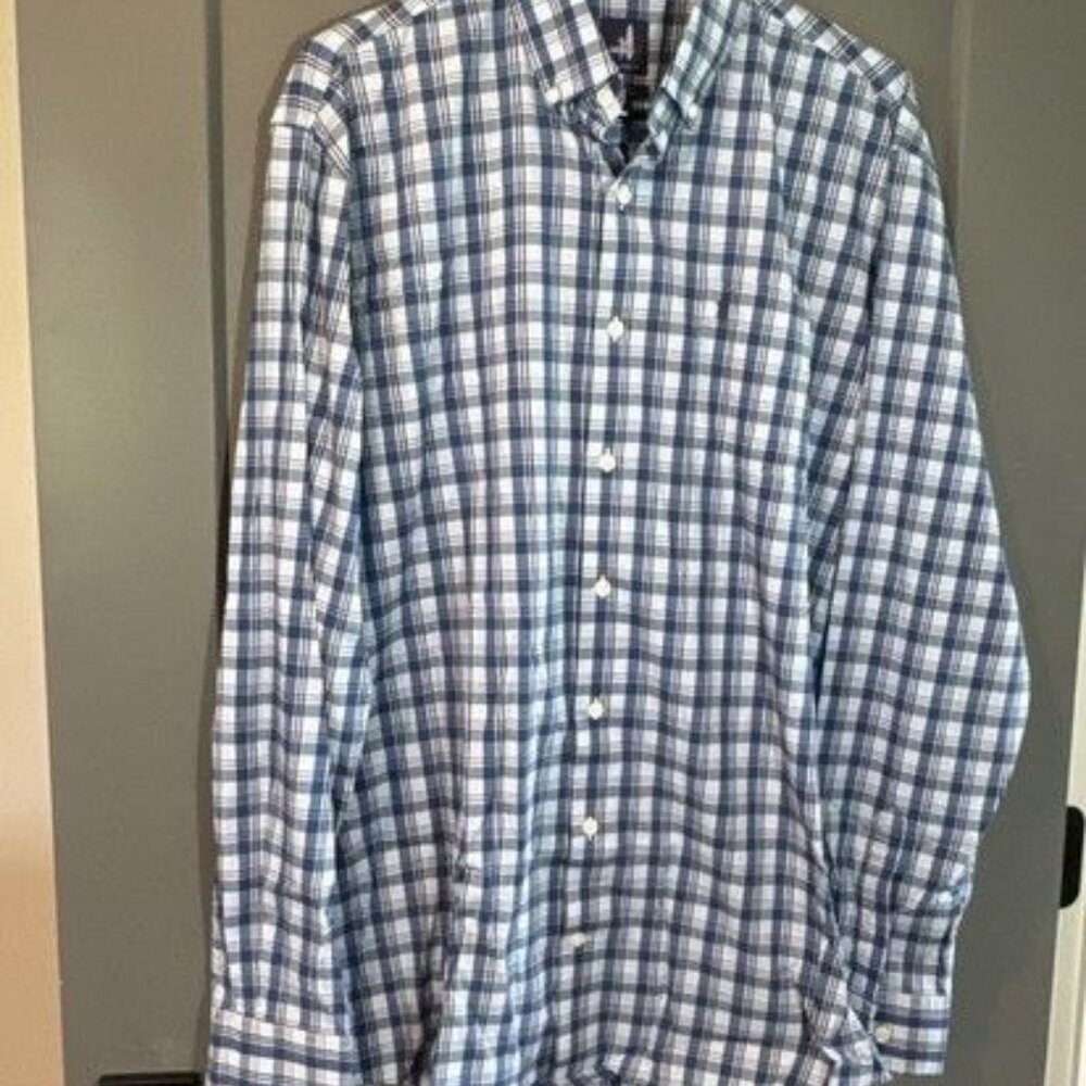 Johnnie-O Blue plaid Button-Down Shirt Surfer Logo Men's Large
